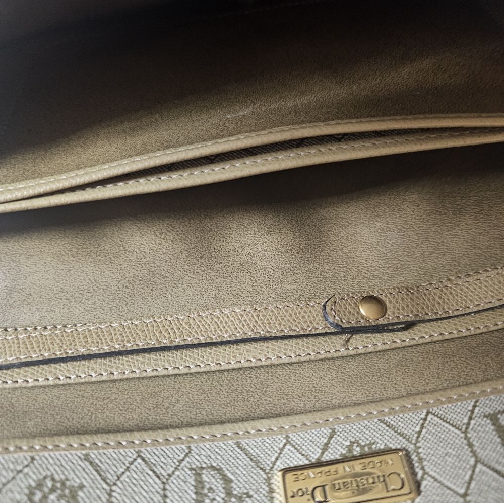 Christian Dior Leather Handbag Shoulder Bag Purse Brown Neutral Beige - Picture 8 of 11